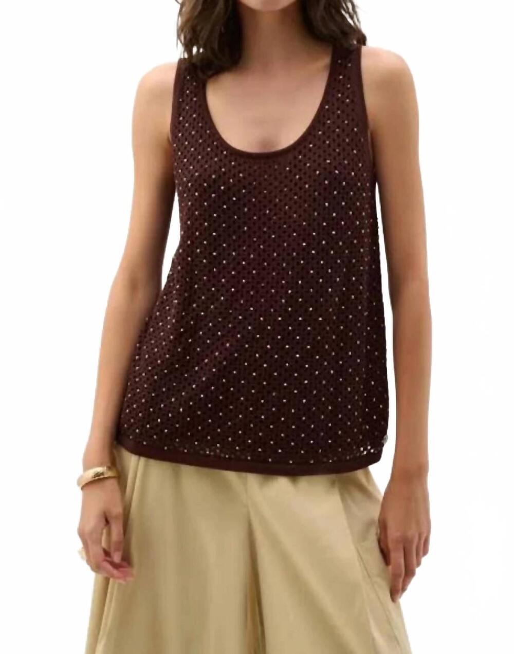 NEW JOSEPH RIBKOFF embellished knit camisole in mahogany